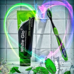 Tandblegning Tandpasta + Tandbrste White Glo CHARCOAL Total Mouth Detox