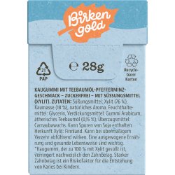 Naturligt Xylitol Tuggummi Birkengold TEA TREE Mint Plastfritt 28g