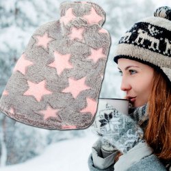 W�rmflasche Sternenmuster in Grau und Rosa - 2 ltr.