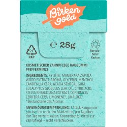 Naturel Xylitol Chewing-gum Birkengold PEPPERMINT Sans plastique 20 pcs