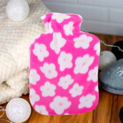 V�rmedyna 1.7 ltr. med mjukt fleece�verdrag � rosa med blommor