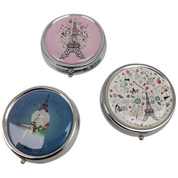 Pilleboks Rund Eiffeltrnmotivetui i metall med 3 rom