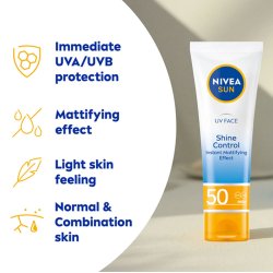 NIVEA SUN UV Face Shine Control SPF 50 � korkea aurinkosuoja mattapintaisella vaikutuksella (50 ml.)