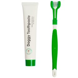 JoJo Natural Pet Kit de soins dentaires pour chiens – dentifrice � la vanille &amp; brosse � dents 3 faces