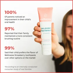 Hydroxyapatite Barntandkräm WELLNESSE Strawberry Xylitol (Fluorfri) 113g