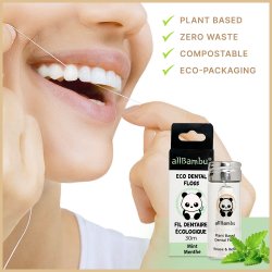 Bredygtig Tandtrd AllBambu Mint 30 mtr. + Glasdispenser