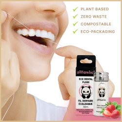 Bredygtig Tandtrd AllBambu Strawberry 30 mtr. + Glasdispenser