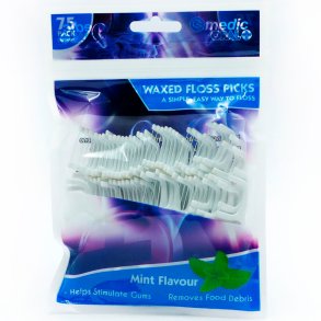 Tandtr�dsb�jler 75 stk. CS MEDIC Waxed Floss Picks Mint