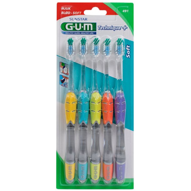 5 delar. GUM Soft Technique+ Tandborste med mjuka borst
