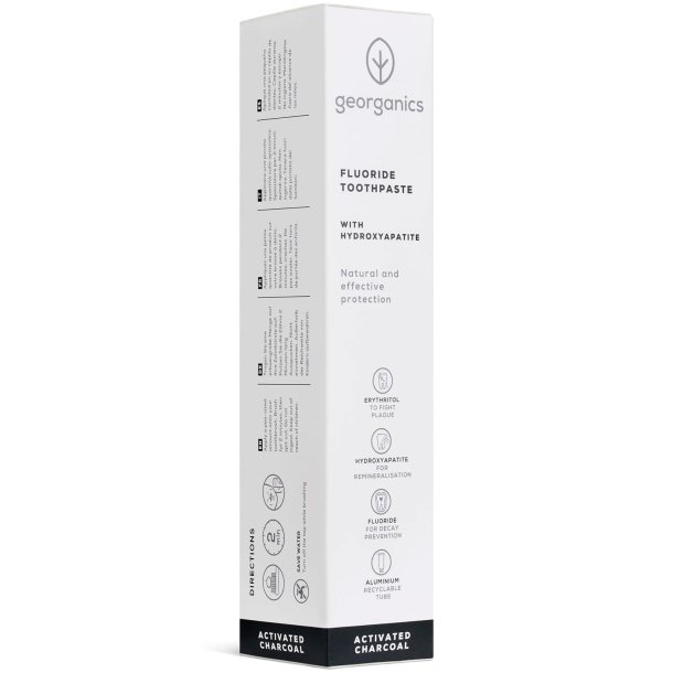 Naturlig Hydroxyapatit tandkrm GEORGANICS aktivt Charcoal och fluor 75 ml