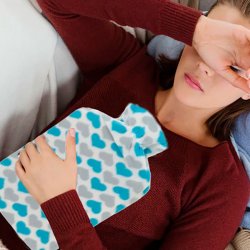 W�rmflasche 1,7 ltr. - Herzmuster in Blau und Grau