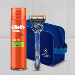 GILLETTE ProGlide UEFA Champions League Toalettveske + Barberskraber + 4 Barberblader + Fusion5 Barberskum