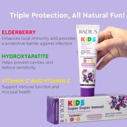 Naturlig Hydroxyapatit Barnetannkrem RADIUS Kids Super Duper Immuni-Power Bubble Berry Mint – 71 g