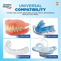 Pristine Gleam Denture Bath � Boîte de rangement et de nettoyage pour prothèses dentaires