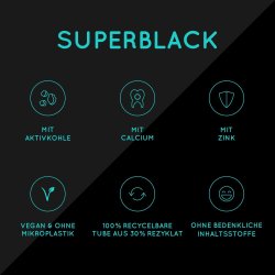 Charcoal Tandkrm Happybrush SuperBlack 75 ml