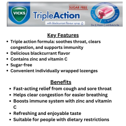 VICKS Triple Action Think Zinc 42g - Med solb�rsmag, menthol, zink &amp; vitamin C