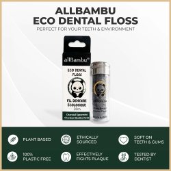 Bredygtig Tandtrd AllBambu Charcoal Spearmint 30 mtr. + Glasdispenser