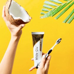 Tandblegning Tandpasta + Tandbrste WHITE GLO Coconut Oile Shine
