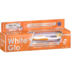 Tandblegning Tandpasta + Tandbrste WHITE GLO Curcumin &amp; Turmeric