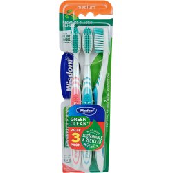 Miljvenlige Tandbrster 3 stk. Wisdom Green Clean Medium
