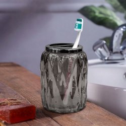 Tandbrsteholder NU Steel Sort Glas &amp; Nikkel