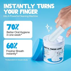 Roofus Dental Finger Wipes Minty Fresh � Fingertv�ttar f�r tandv�rd av hundar och katter (60 st.)