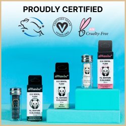 Bredygtig Tandtrd AllBambu Charcoal Spearmint 30 mtr. + Glasdispenser