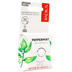 Vegansk tandtrd Radius Sponge Floss Peppermint &amp; Coconut 50 mtr