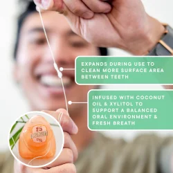 Dr. Ginger's Coconut Oil + Xylitol Expanding Floss Coconut Mint 30 m � Ekspanderende hammaslanka kookos�ljyll� ja xylitolilla