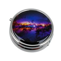 Pill Box Runt Metall Astro Motivfodral med 3 fack