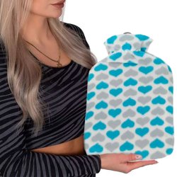 W�rmflasche 1,7 ltr. - Herzmuster in Blau und Grau