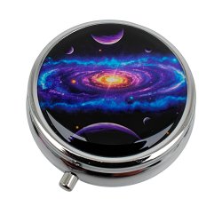 Pill Box Runt Metall Astro Motivfodral med 3 fack