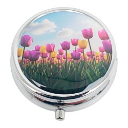 Pilleske Populre Blomster Rund Metal Pilleboks 