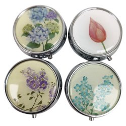 Pill Box Rund Metall Blommotiv Fodral Med 3 fack