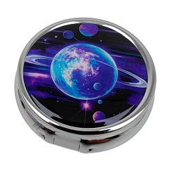 Pill Box Runt Metall Astro Motivfodral med 3 fack