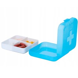 Liten och praktisk Bl� Pillerask - perfekt f�r v�skan, fickan och resan