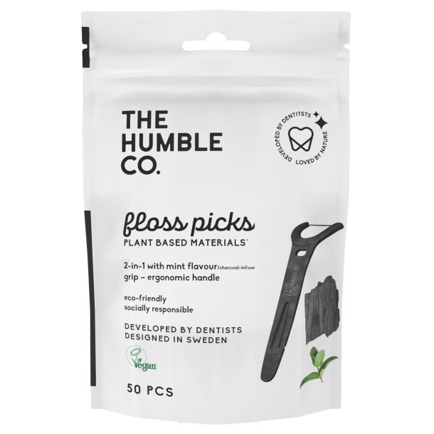Tandtrdshngslen utan PFAS The Humble Co. Floss Picks Grip Charcoal