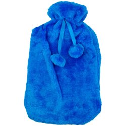 W�rmflasche Klassischer Pl�schbezug &amp; Pompons 2 Liter