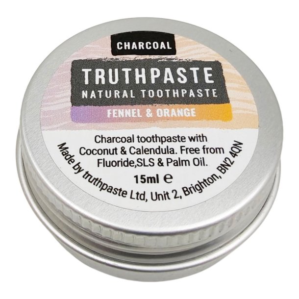 Truthpaste Charcoal Fennel &amp; Orange � Naturlig tandpasta med aktivt kul, xylitol og �kologiske planteekstrakter (15 ml)