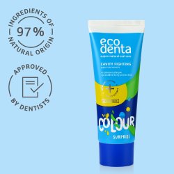 Naturlig Xylitol tandkrm fr barn EcoDenta Kids Color Surprise 75 ml