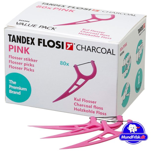 80 stk. Tandex Flosi Tandtrdsbjler Charcoal PINK