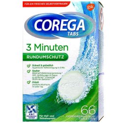 Corega 3 Minute reinigingstabletten voor kunstgebitten 66 stuks.