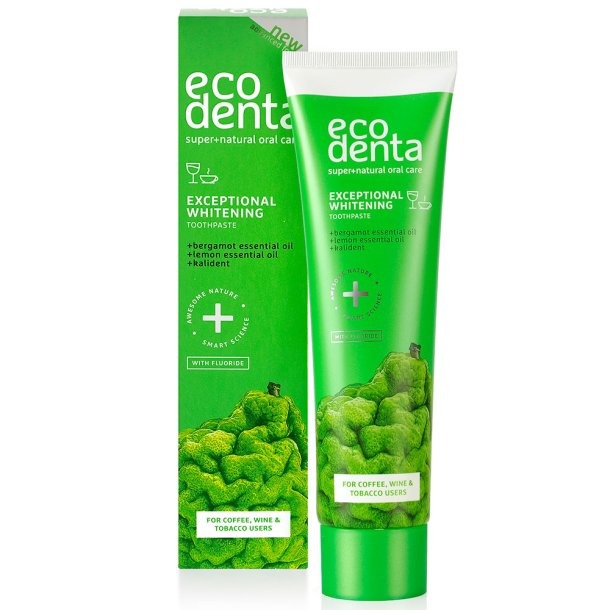 Naturlig Hydroxyapatit Tandpasta EcoDenta Exceptional Whitening Bergamot &amp; Lemon 100 ml.