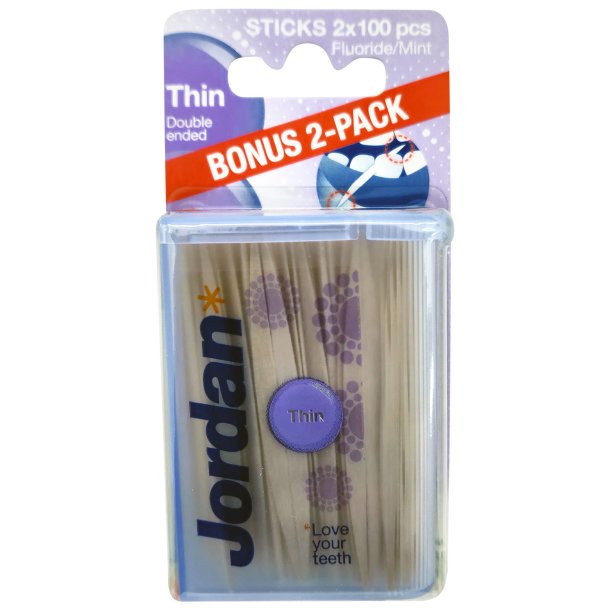2 x 100 stk. Jordan tynne tannpirkere av tre - dobbel pakke