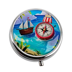 Pilleske Maritim Motiv Rund Metal Pilleboks