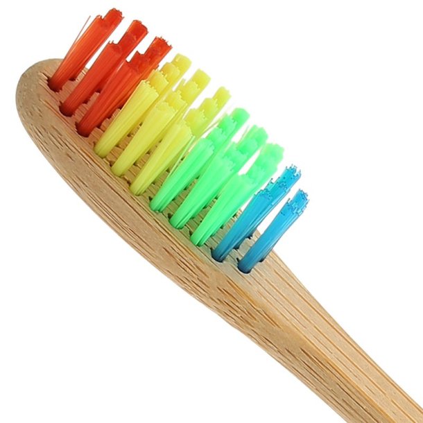 Bambus Tandbrste - Organisk - Blde regnbue-farvede brstehr