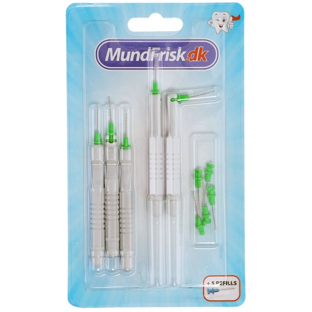 Mellemrumsbrster 0.8 mm - St med 5 stk. + 5 Refills - GRN
