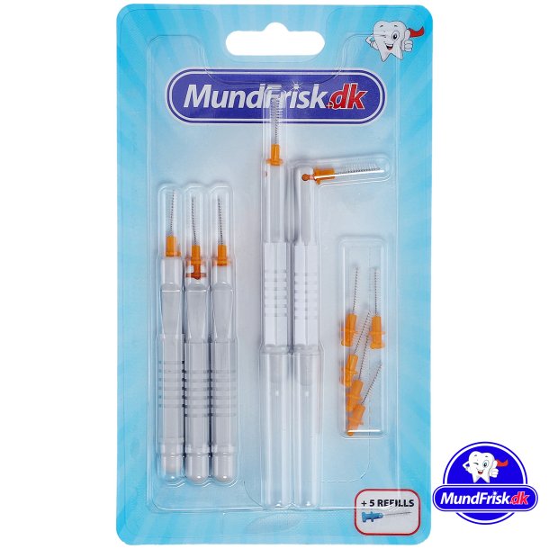 Mellemrumsbrster 1.2 - 1.5 mm - St med 5 stk. + 5 Refills - ORANGE