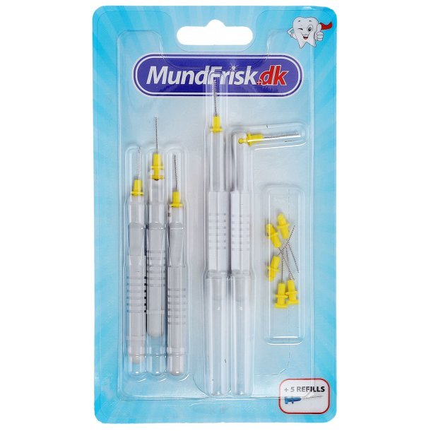 Mellemrumsbrster 0.7 mm - St med 5 stk. + 5 Refills - GUL