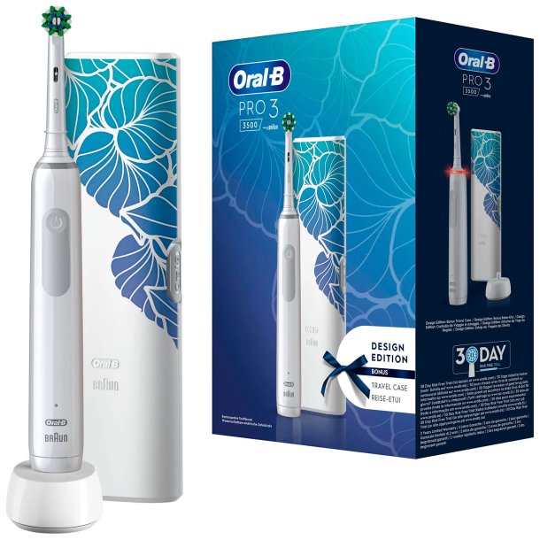 Oral-B Pro 3 3500 Elektrisk tannbrste + Etui Floral Design Edition Hvit